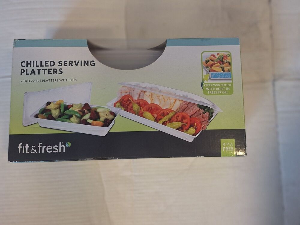 Fit & Fresh Chilled Serving Platters With Lids Reusable Keeps Food Fresh  READ